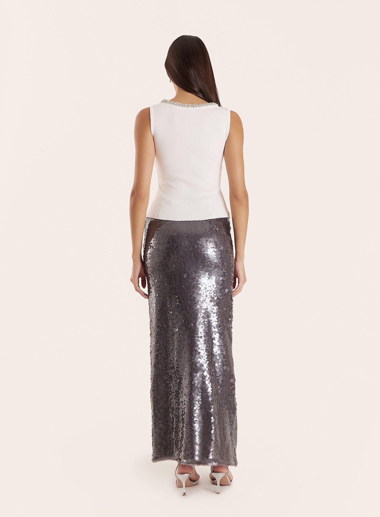 Silver Sequin Maxi Skirt- Odell